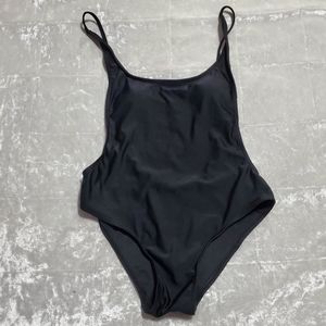 Black Open Back One Piece Swimsuit